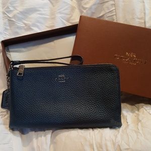 COACH - Blue Metallic double zip wallet